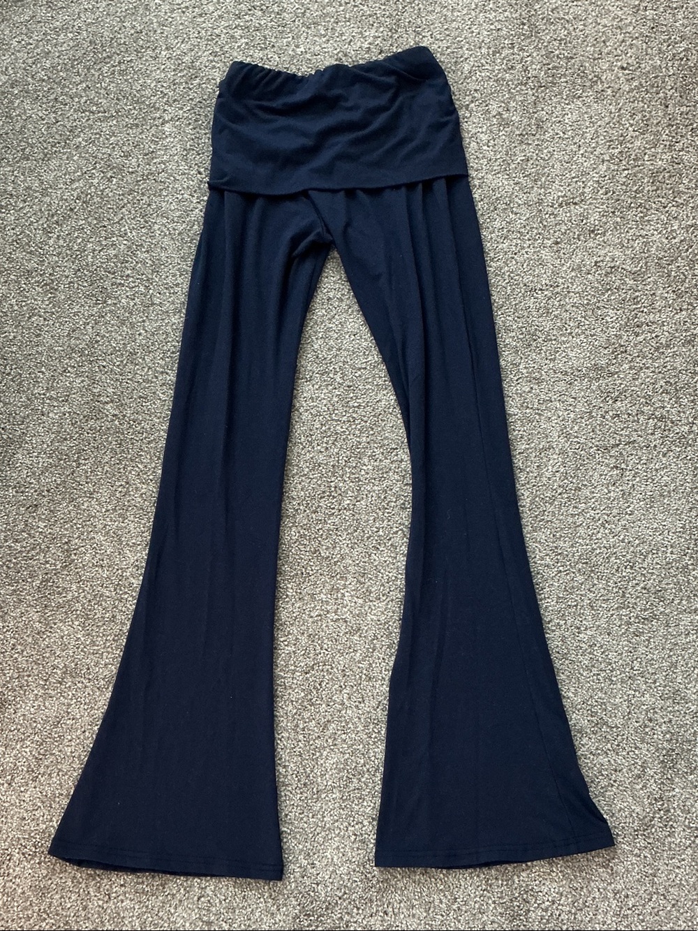 Fold-Over Waist Flared Lounge Pants in Navy
